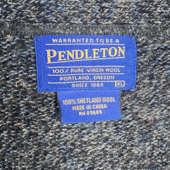 VTG Pendleton Virgin Wool Cardigan Sweater Men's XL Shetland Gray Tweed Grandpa - Picture 10 of 13